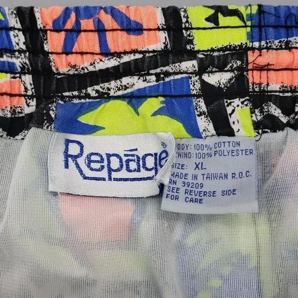 REPAGE Vintage 80's 90's Retro Men's Swim Trunks Neon XL - Picture 5 of 5